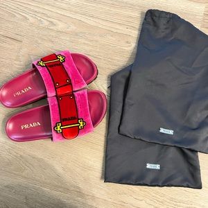 Prada Pink Velvet Slides